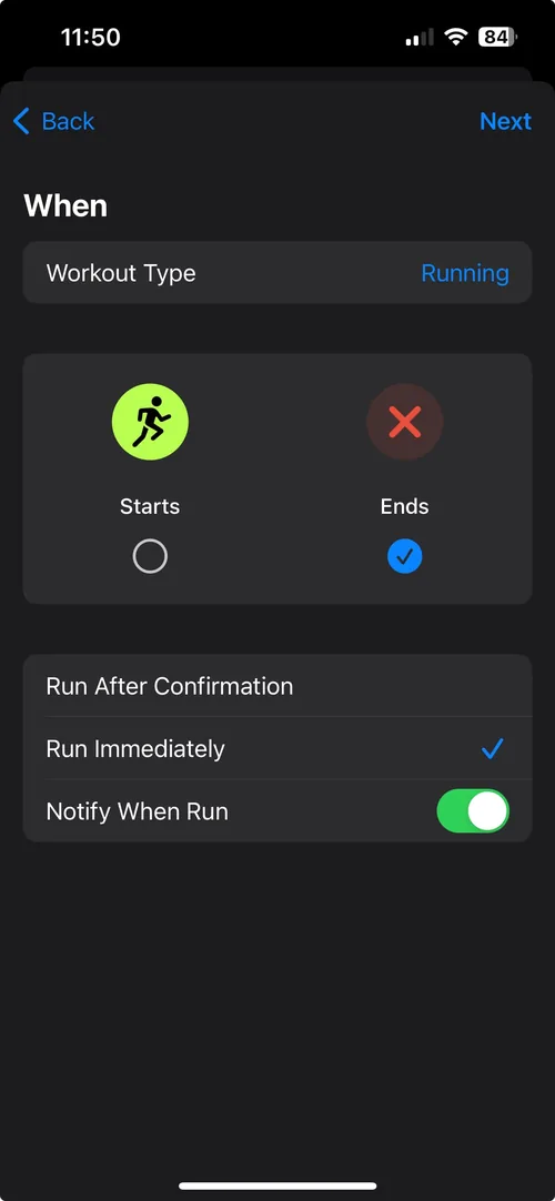 Select a trigger event in Shortcuts