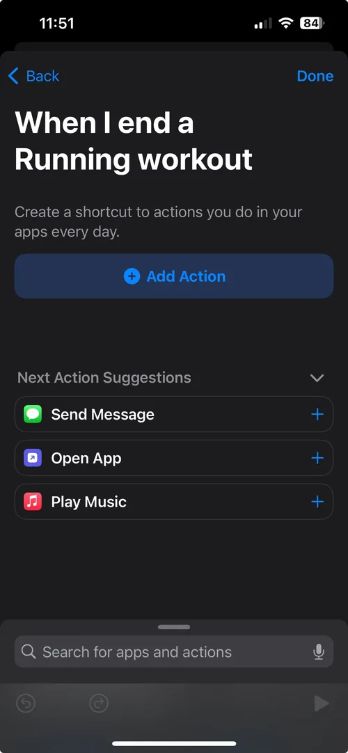 Add action in Shortcuts automation