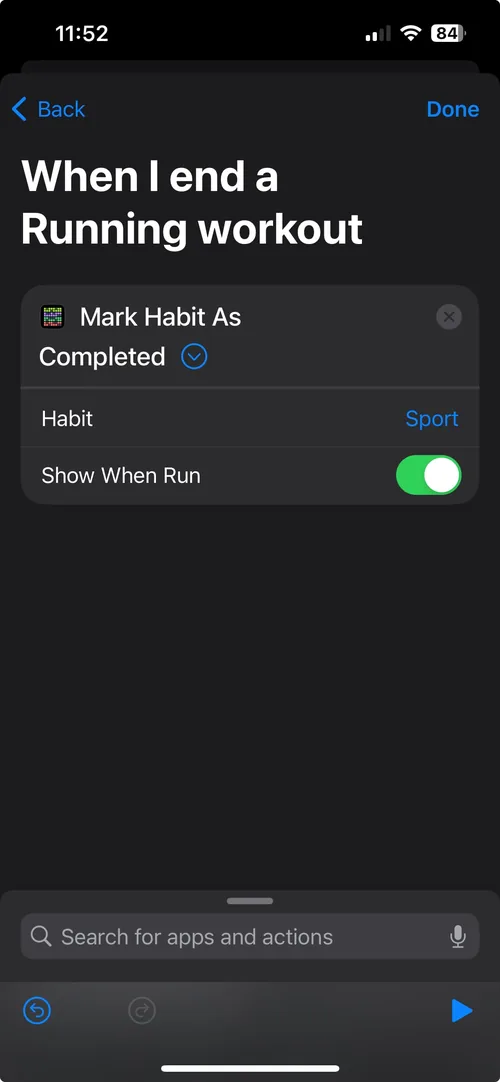 Pick the target habit in action settings